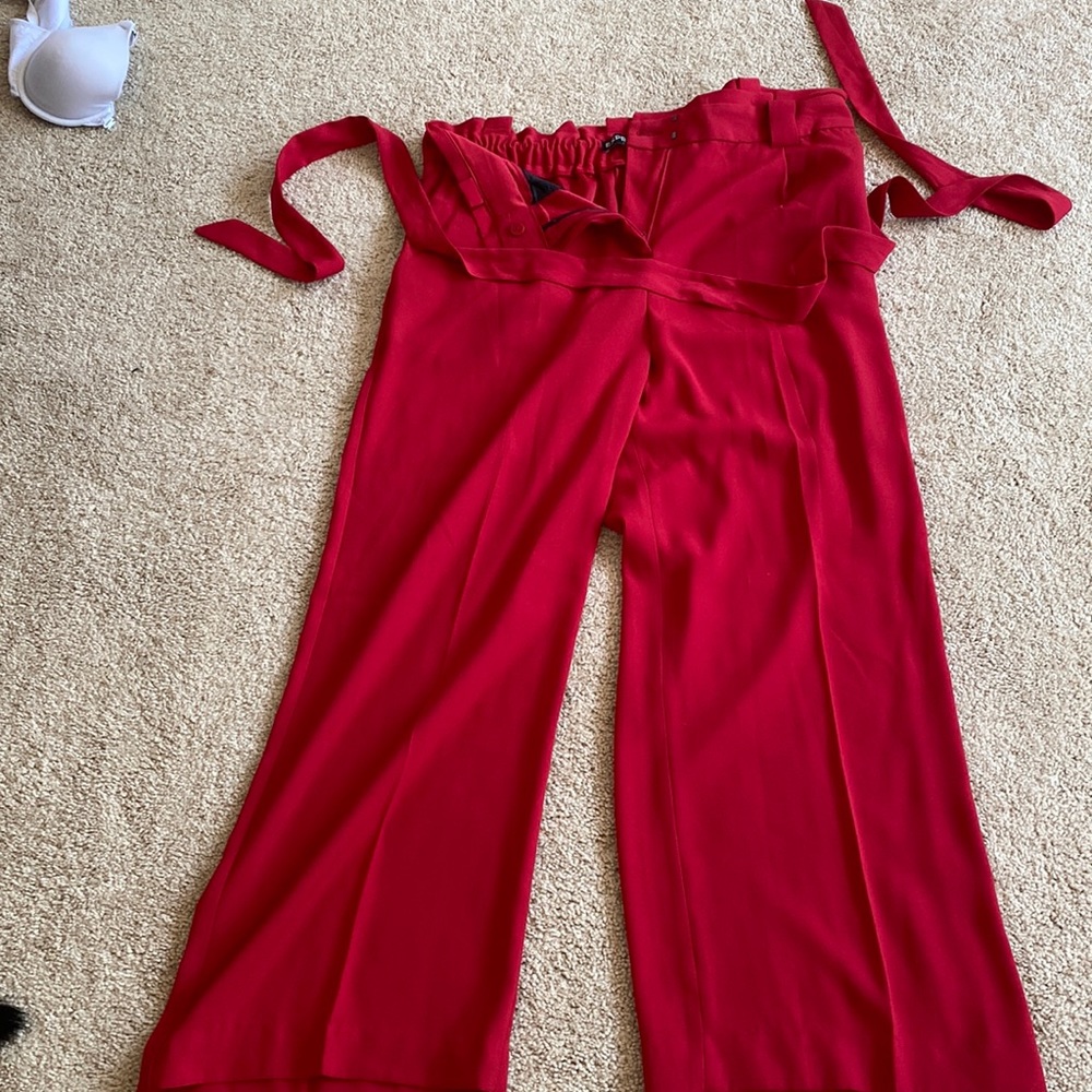 Red paper bag pants